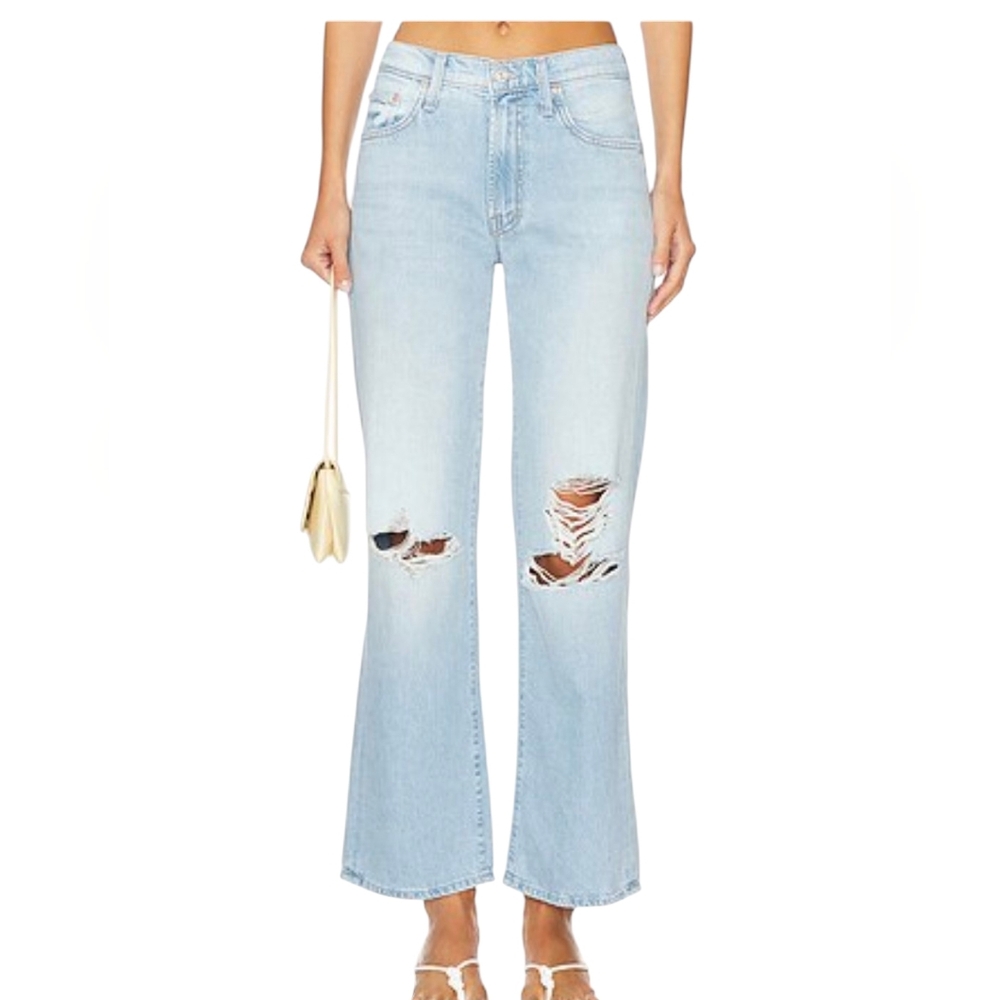 Mother Superior Mid Rise Rambler Zip Flood Distressed Ripped Off Jeans Size 25